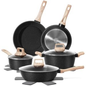 [NEW] SODAY 12 POTS and Pans Set B,NonStick Granite Cookware Set ,Non-toxic Healthy Nonstick Kitchen Cooking Set with Frying Pans, Saucepans,Glass lid,Kitchenware,stock up on specials,Valentines Day gifts